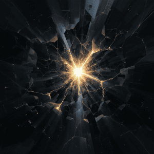 Dynamic energy burst with bright light and dark cosmic background.