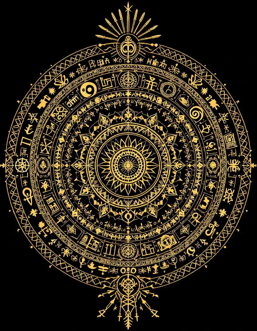 Mandala of 100 ancient symbols, reality is an illusion