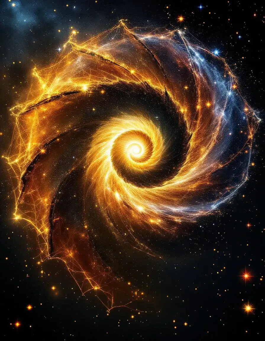 Golden ratio phi spiral on nautilus shell and galaxy, sacred mathematics