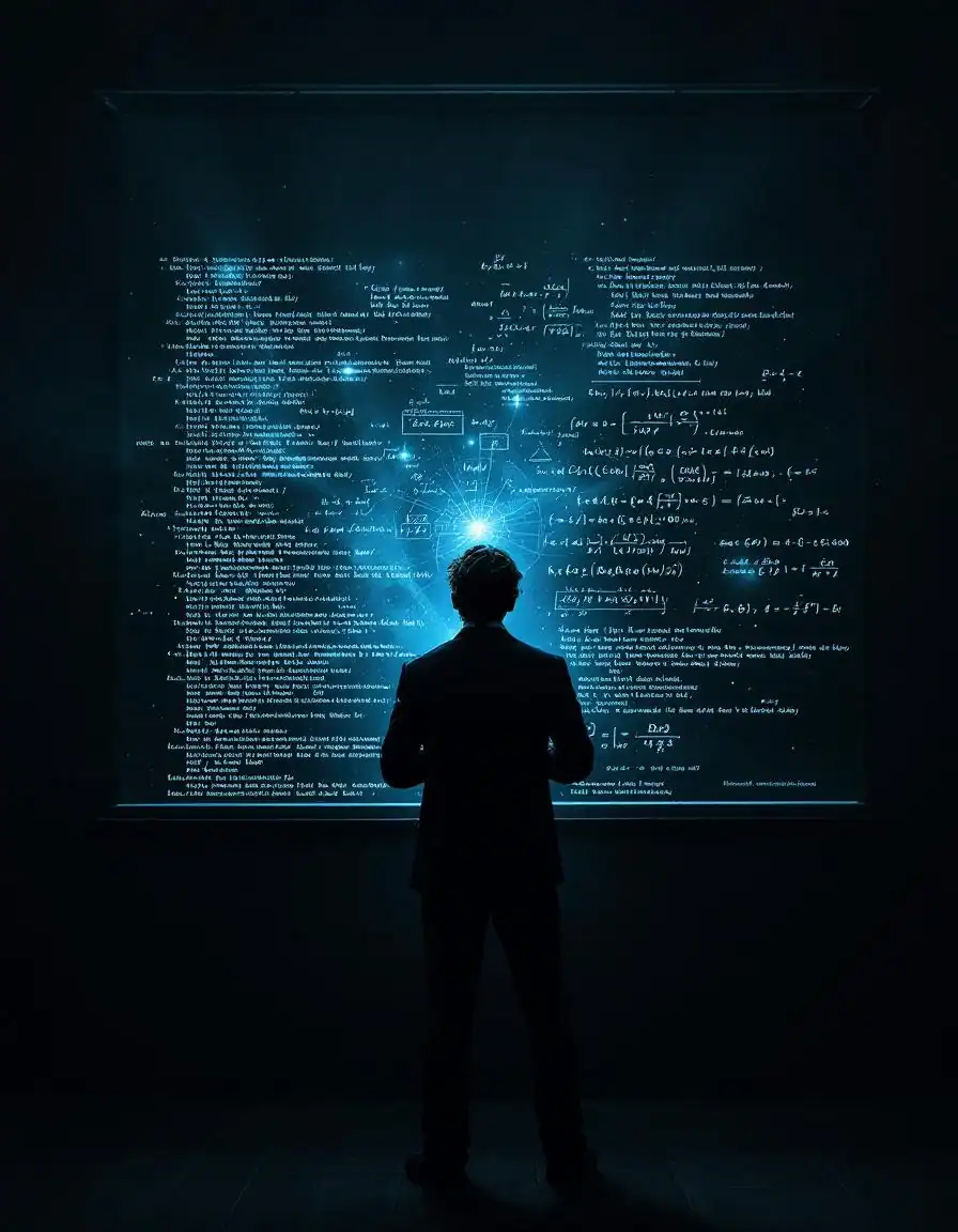 Physicist as equations transform into digital code, simulation theory